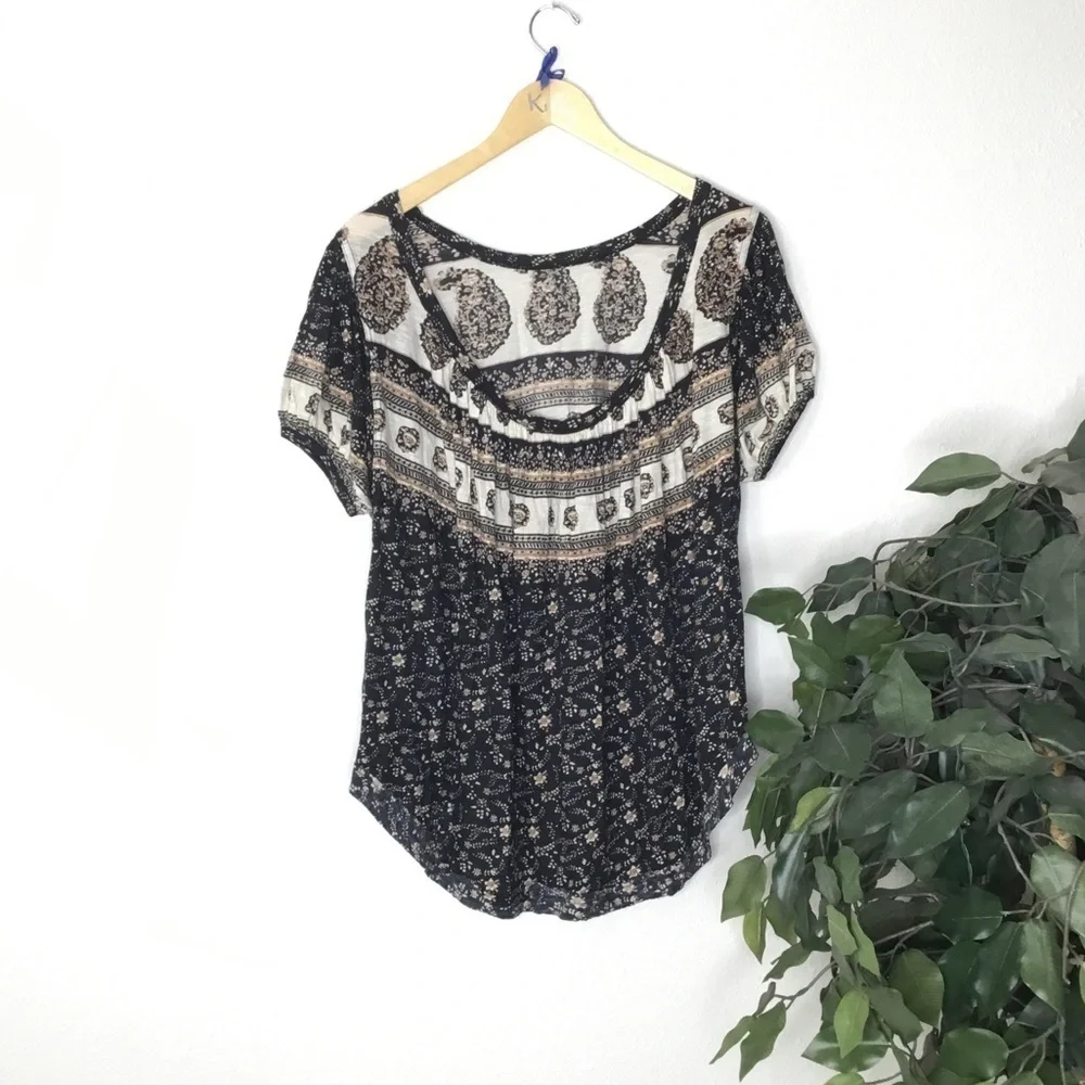 Free People Paisley High Low Cut Top